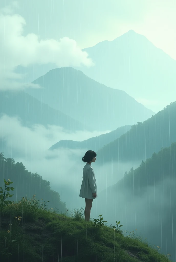 Raining  cloud mountain  girl 