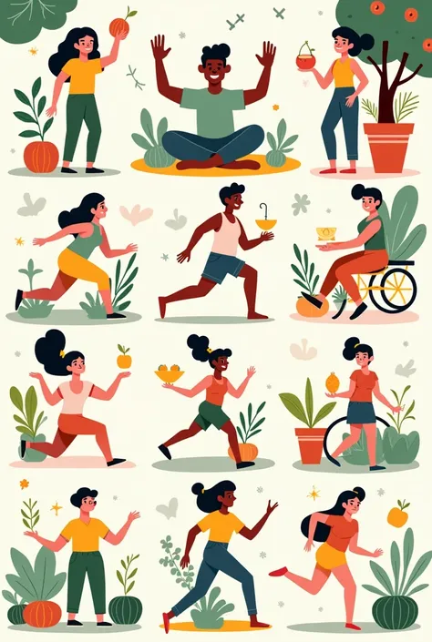 Poster about ways to live healthy like exercising regularly, eat vegetables,tuber,Fruit, drink plenty of water,go to bed early,...
Few words, many illustrations Simple, multicolored

