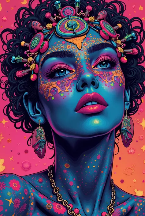 (masterpiece:1.2),(Highest quality),(Super detailed),(Ultra-high resolution),(Best illustrations),8k,wallpaper,(1 female),whole body,The theme is atonement,psychedelic,Neon color,Vector art,Layered textures,progressive,pop