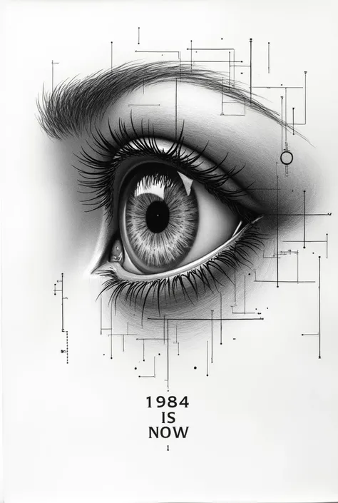 A captivating close-up sketch drawing of a highly detailed artificial intelligence eye, seamlessly integrated into a robotic eye socket. The eye is intricately designed with a mechanical, almost steampunk aesthetic, and a small metallic lens that seems to ...