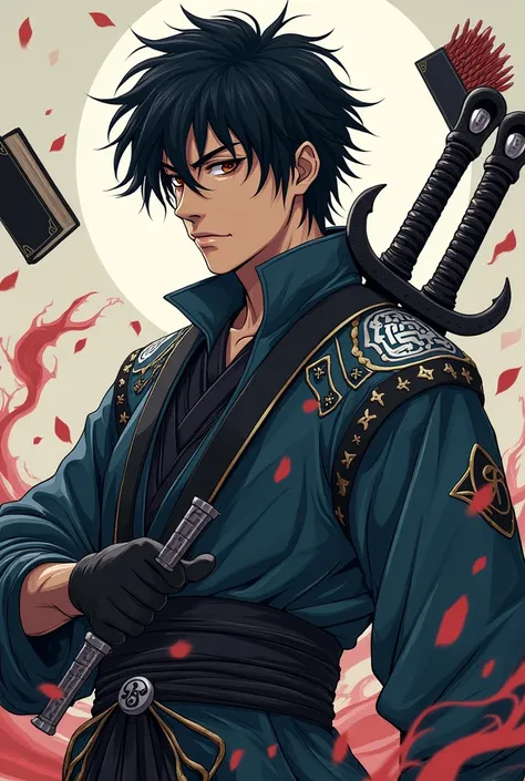 Anime boy ninja outfit , Inspired by Okumura Masanobu, handsome guy in demon slayer art, Anime handsome man, key anime art, male anime character, Tsuromaki Kazuya, Shiro Masamoni, Masamoni Shiro, Anime Trigger Art, Make up a beautiful anime, Detailed art f...