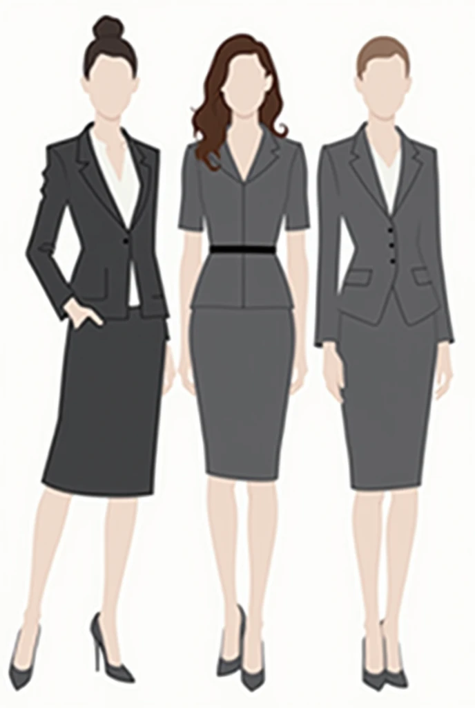 Make me a picture 5 ways to dress formally for a ladies&#39; conference, Just give me the silhouette it should be formal, more options the congress is semi-formal, not a gala, to that image add an option with a blazer and add another with a dress, there sh...