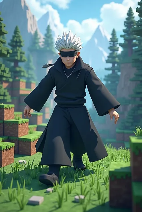 Satoru Gojo in toji dress playing Minecraft

