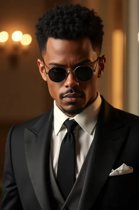 Homme avec un costume magnifique qui ressemble à Bruno Mars et qui porte des lunettes noires 