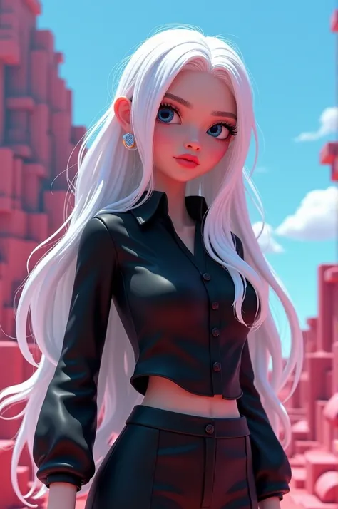 Girl, White hair, black blouse, black trousers, roblox
