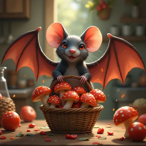 ratatouille have bat wing pick up basket of red cap white dot mushroom