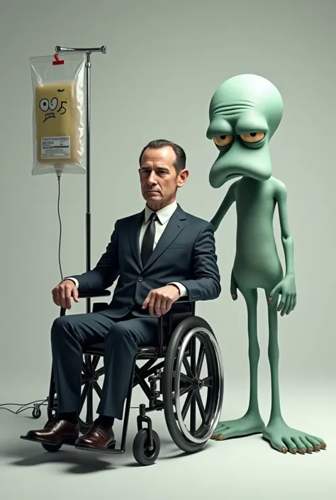 president of brazil, squidward, wheelchair, IV stand next to, 