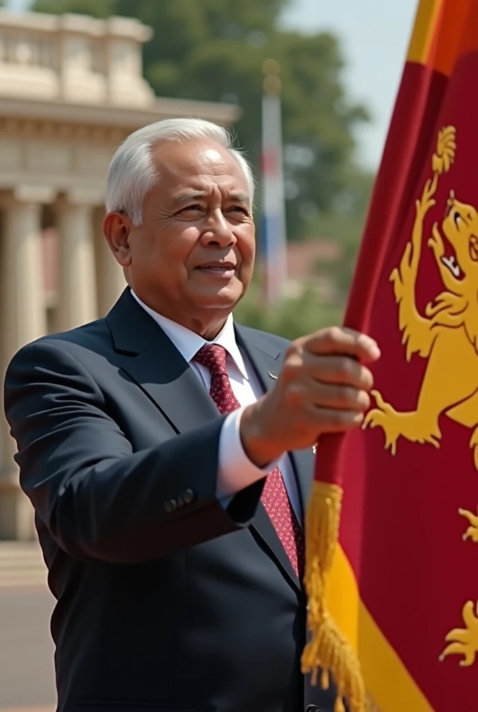 The new President of Sri Lanka has put the national flag of Sri Lanka in his hand