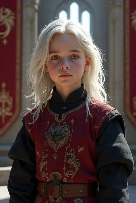 Create a male child of House Targaryen with white hair 