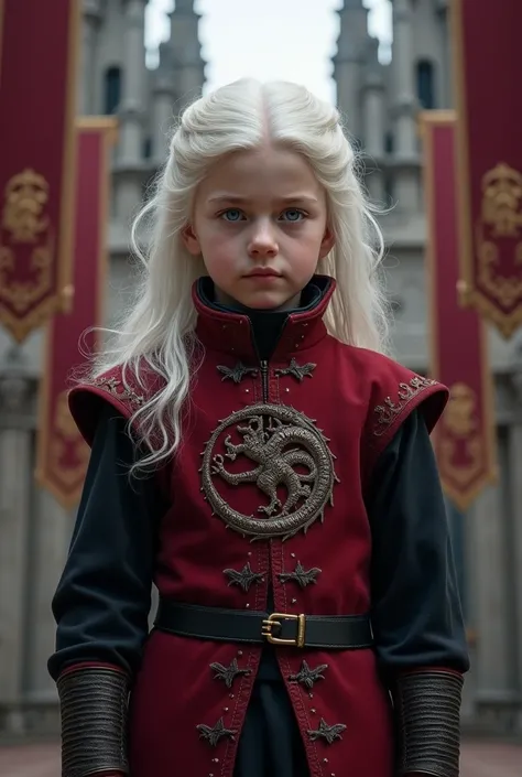 Create a male child of House Targaryen with white hair 