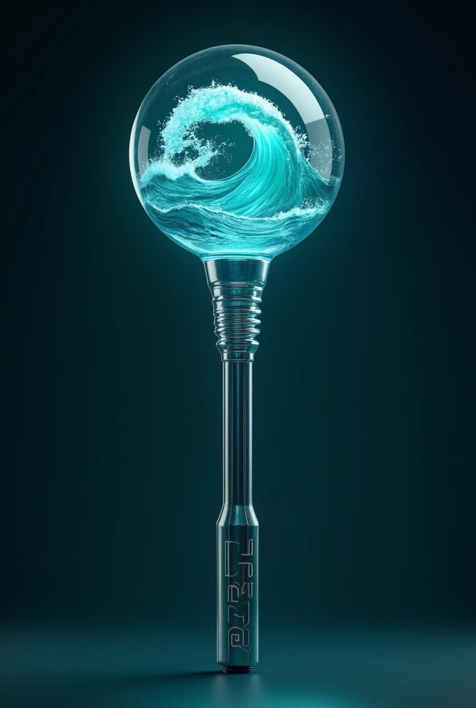 Faça-me um lightstick com o nome "HYDRA" and with an aquatic theme, and at the top there could be a large glass ball and inside there could be a water wave, and written "HYDRA" like the aespa lightstick