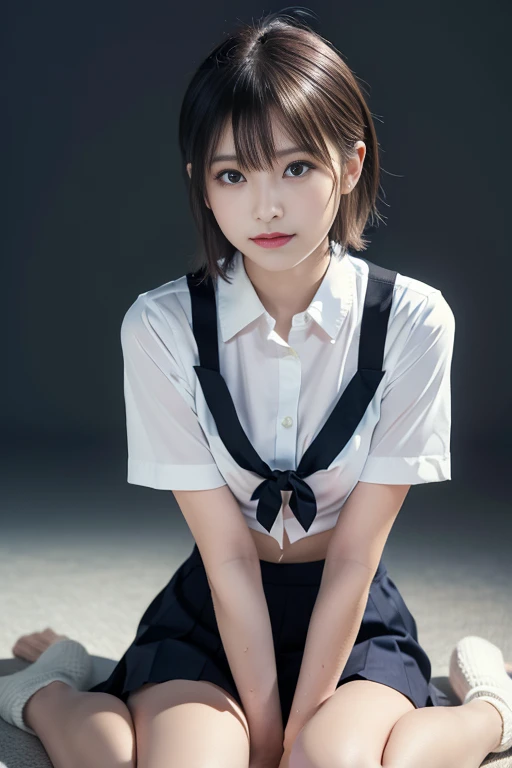 {One girl, (Wearing a JK uniform:1.23), Seraphim, Seifuku, Sailor Moon Cosplay, mini skirt, Very beautiful Japanese idol portraits, Cute expression, (RAW Photos, 最high quality),(Genuine, Genuineistic:1.38), (masterpiece:1.8), Very delicate and beautiful, 2...