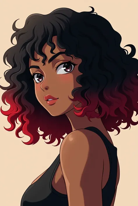 Create for me an image in the style of Boku no hero art of a black female character with shoulder-length hair in a curly black-red style with black roots, Face only image for profile , but not a thin face she is a little chubby . In the style of Boku no he...