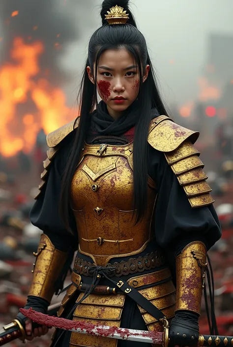 Full body shoot (((Realistic, masterpiece, Highest quality, Sharp details, High resolution, High detail, Sharp focus, Perfect studio lighting))), 1 Chinese girl, Wearing black widow heavy golden armor, Chinese style armor, full body armor, Fully decorated ...