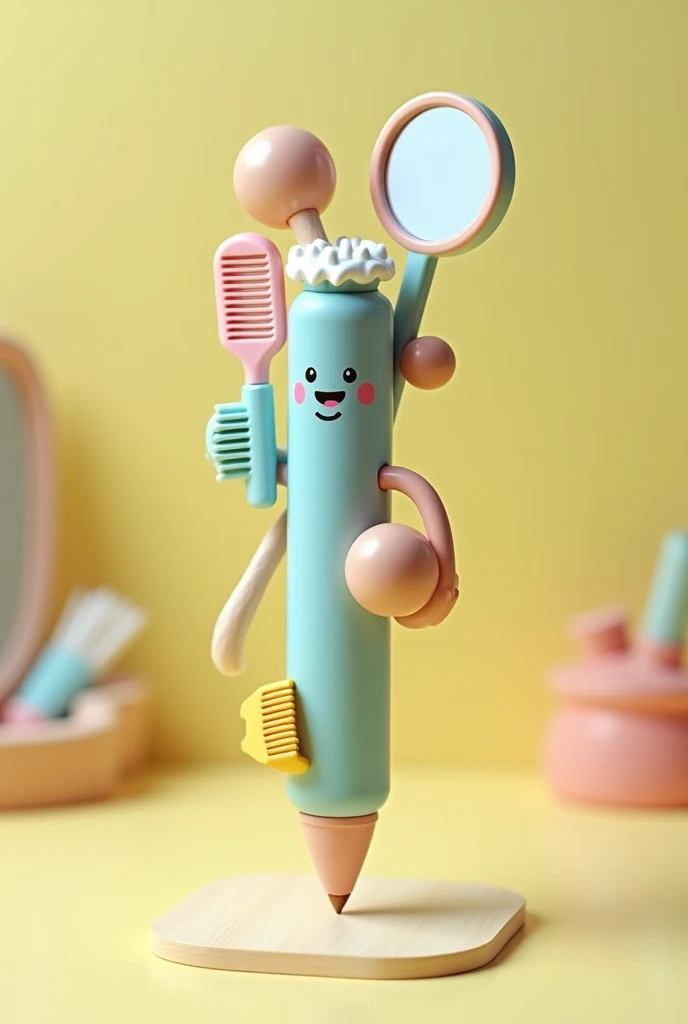 Create a pen with tooth brush, tooth paste, comb and mirror