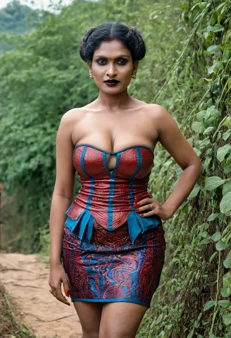 Looks like nude Kerala Village aunty, Kerala chechi, full hourglass curvy body shot,manthravadhini, yakshi,  thick thunder thighs, fantasy, myth, dragon fly, ((Big chubby aunty)), half body portrait, blue teal orange color grading, milf, cougar lady witch,...