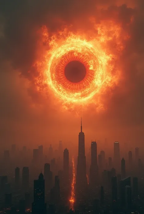 Hell&#39;s eye on half the sky above the city