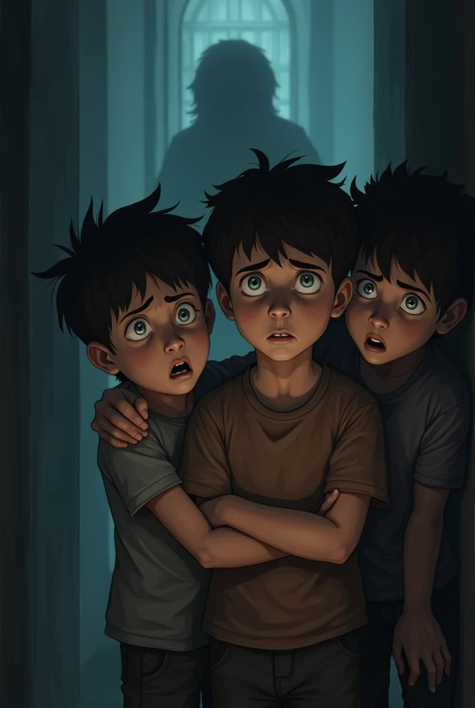 Three boys who are scared
