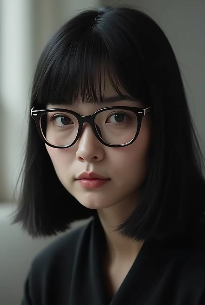 Woman with straight black hair, glasses, 4