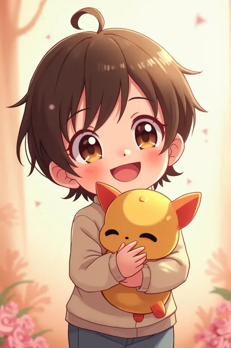 A kid holding a toy,   anime