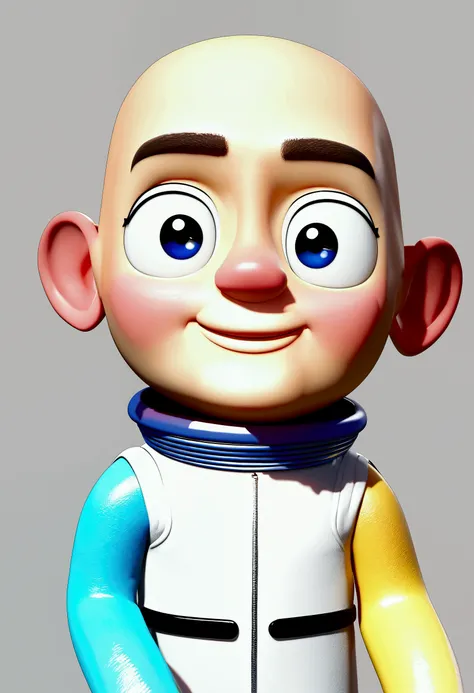 a happy and cute boy with short hair, wearing a space costume, , White background, the , tom, Pixar-style, ....3d, Cartoon s, face detailed, asymmetric 16k