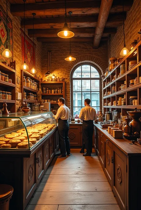 armenian products store with coffee, lavash