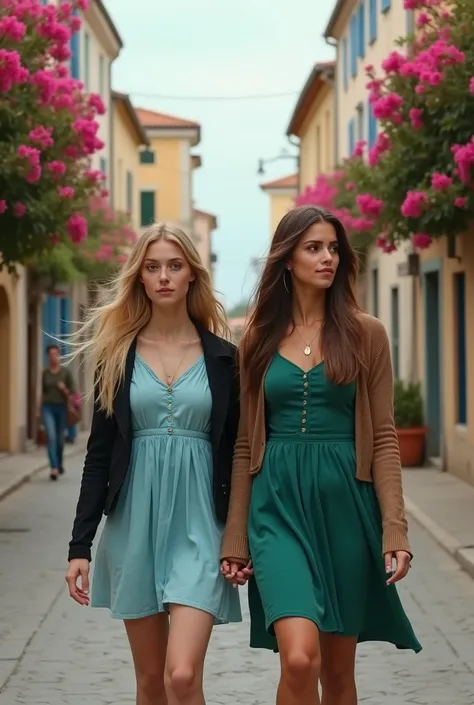 Create a realistic image of a 20 year old woman, long blond hair, blue eyes, cheekbones, ((full body)), from head to toe, full body. hyper realistic photo.
walks through the charming streets of Collioure, in the Pyrenees-Orientales. She is wearing a turquo...