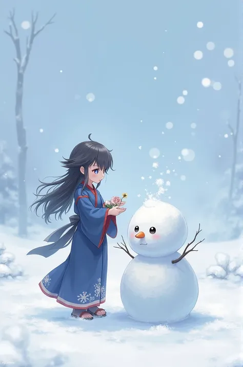 Demon slayer : nezuko with a snowman