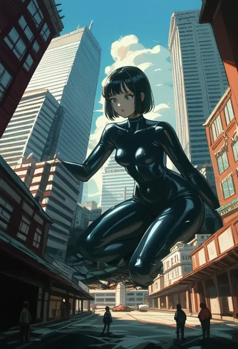 giantess、giantess woman、giantess、dynamic lighting、looming、walk、a woman bigger than the building、8k、high quality、high quality、dra...