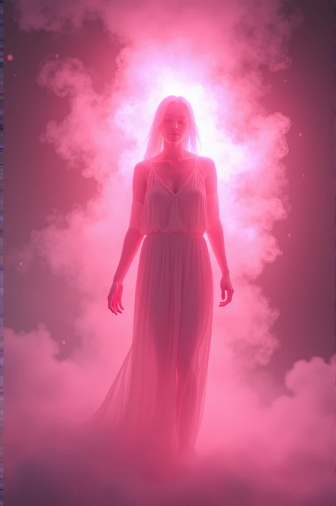 A person who can be seen surrounded by a clear pink light.