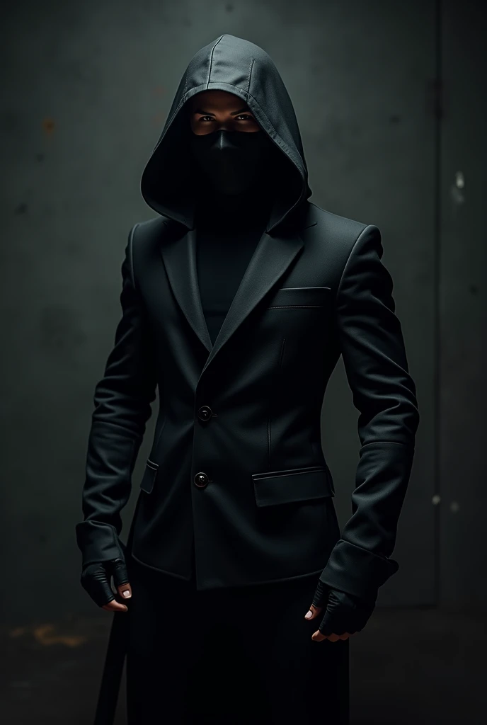 High Resolution, Solo, Smile, male dressed like a dark ninja professional assassin 