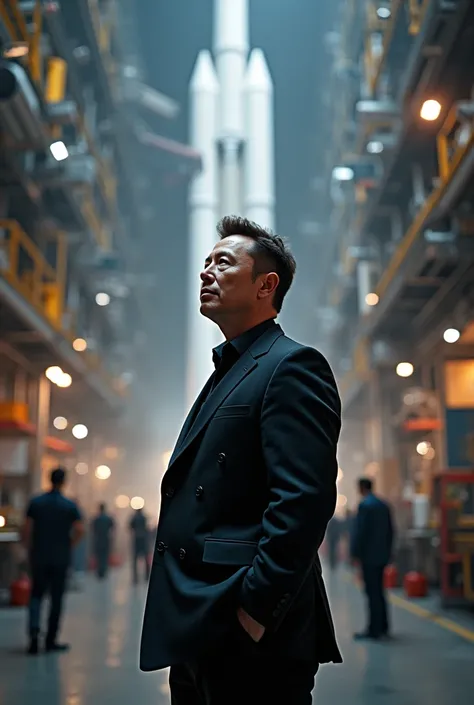 Elonmusk with space x company building 
