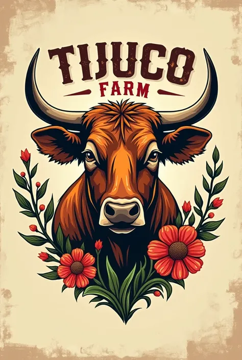 Tijuco Farm Logo, with the image of an ox&#39;s head, with bad country style and very colorful