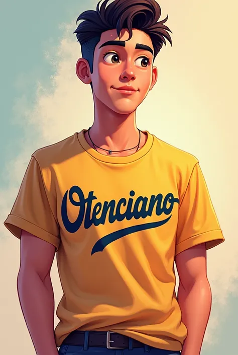 Handsome animation 20 years old wearing shirt that says OTENCIANO