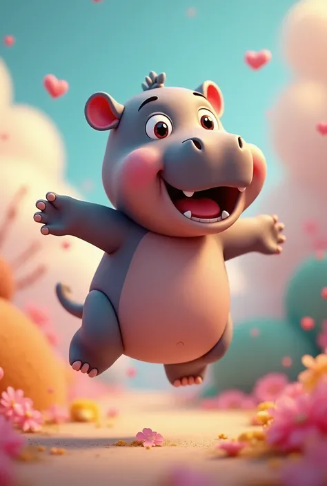 cute chibi baby hippopotamus,hippo jumping high in the air,whimsical,adorable,playful,floating,vibrant colors,colorful,cartoon style,3d render,hyper realistic,detailed,cinematic lighting,dynamic pose,high resolution,sharp focus,photorealistic,masterpiece