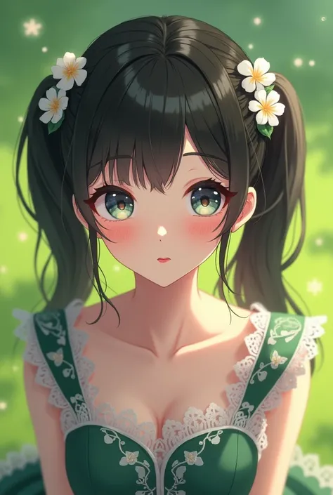 “Create a hyper-detailed, close-up portrait of a young woman with an anime-like aesthetic, featuring large, captivating eyes with a glassy, almost ethereal look. Her skin is flawlessly smooth, with a porcelain-like texture, reflecting a soft glow. Her dark...