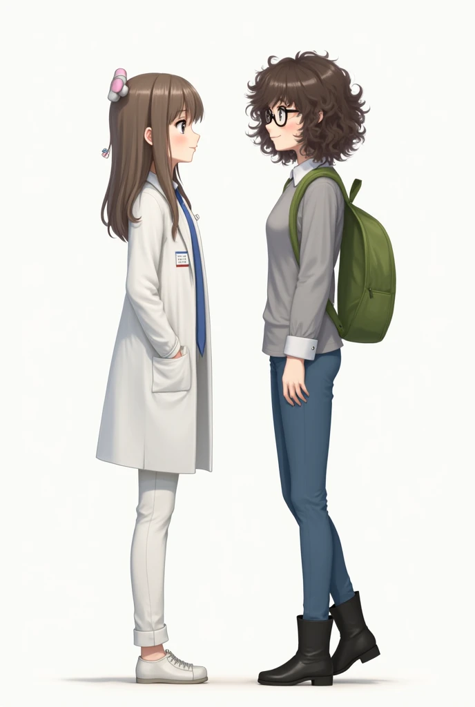 
Two girls facing each other but distant One must have straight layered hair, with a doctor&#39;s coat, white pants and shoes and a bow in her hair (All her clothes and her white boy)

And the other girl should have curly hair With glasses and her clothes ...