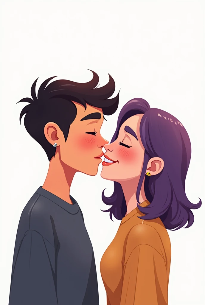 You can create a picsart style animation of a couple taking a selfie, The boy has his eyes closed and is giving the girl a kiss on the cheek, The girl is smiling without showing her teeth and is wearing makeup., The boy has a piercing in his eyebrow and is...