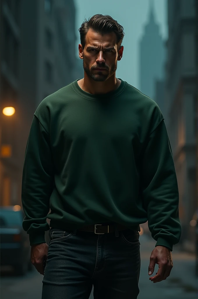 Man in dark green sweatshirt and black baggy jeans