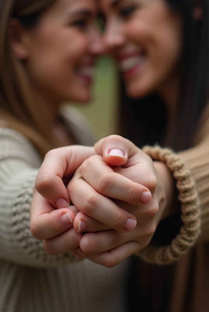 Hand-Holding Close-Up: Focus the shot on your hands intertwined, with your faces smiling softly in the background.