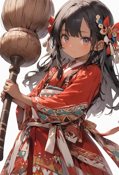 Black Hair、Petite Girls、Brown Skin、Indigenous clothing、Holding a tonfa、