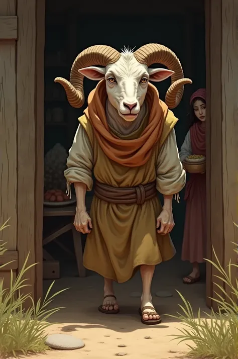 Ram returns home tired:

Depict a weary Ram returning home at tired after a long day of farming. His clothes are dusty, and his face reflects exhaustion. Inside the house, Sita is serving him food with a calm and caring expression. There is a sense of tens...