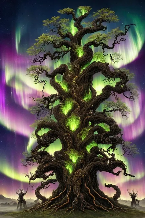 Multiplied race, one next to the other Angry countenance, light, The northern lights, haos, clones, heavenly shadow, bestial, world tree, penetrating roots