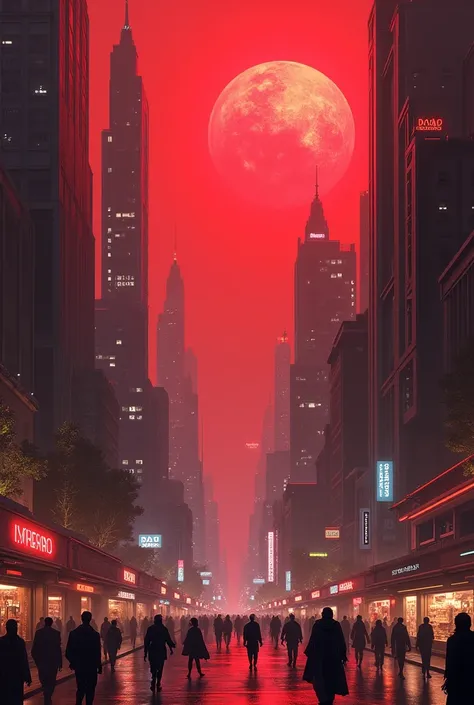 A space civilization, STARWARS, a city of a planet Exego, an atmosphere is red and Dark, but a light from a city make it bringht, a sun is Complete red. theres several species walking in the city, skyscraper futuristic, a street consist with Restaurant, st...