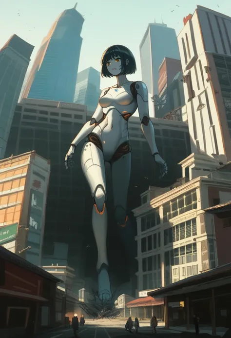 giantess、giantess woman、giantess、dynamic lighting、looming、crouch down、a woman bigger than the building、8k、high quality、high qual...