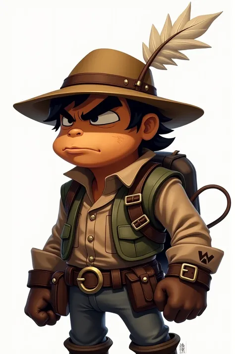 Create a Spelunky Guy image from Spelunky, showing only from the shoulders up. You must have an adventurous and determined expression, with his explorer hat and details of his outfit. The background should be completely white to highlight your figure and e...