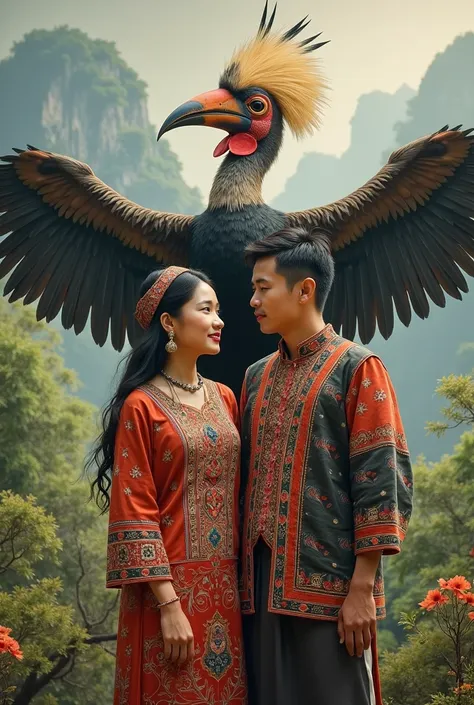 Hakha Chin couple with there dress Hornbill at there background 