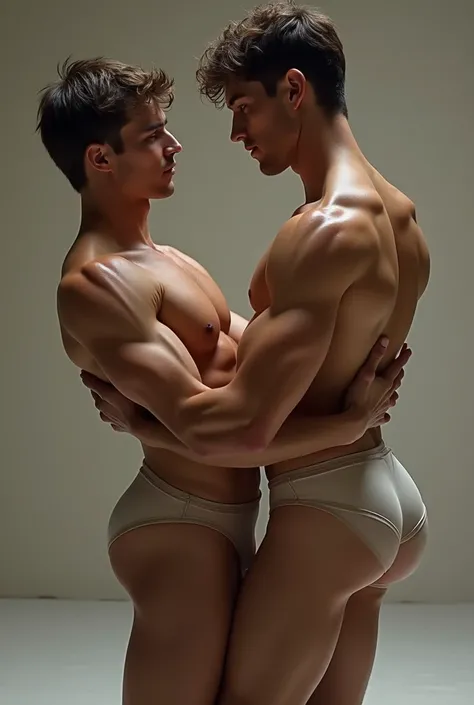 (((empty background, 2 male ballet dancers))), , beautiful eyes, male nude, male crotch bulge, grabbuttocks