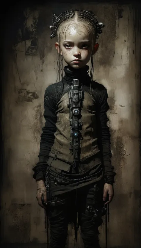 anatomically correct:1.3, intricate and detailed portrait of a child, fantasy character design, cyberpunk, dark and moody lighti...