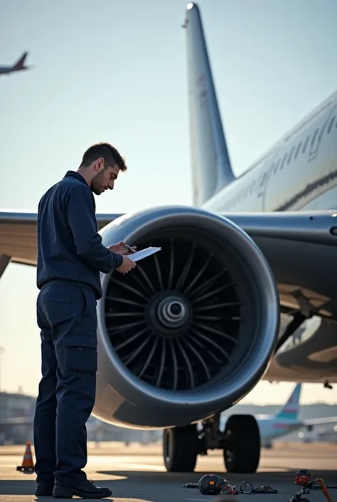 Aircraft maintenance engineer with airplane 